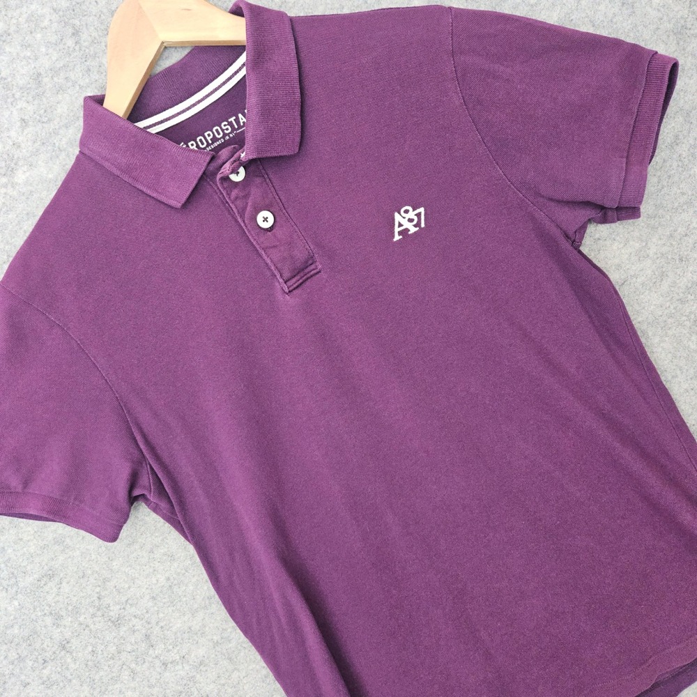 Aeropostale Polo Shirt Men's Medium Purple A87 Embroidered Logo Short Sleeve